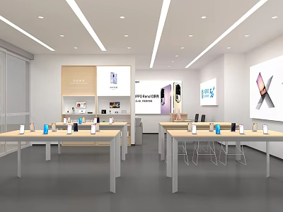 Modern Digital Store Interior With Smartphones Headphones Display Shelves And Bright Lighting 3d model