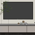 Modern White TV Stand With Drawers Wall Mounted TV Decorative Items And Green Plant