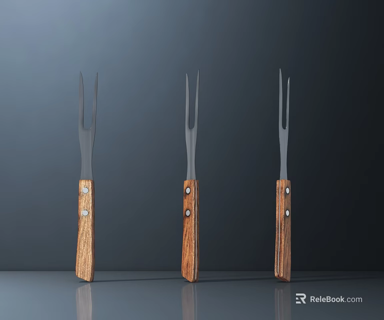 Three Metal Hardware Fork Tools With Wooden Handles For Outdoor Use 3d model 