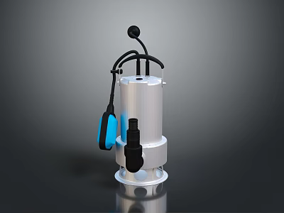 Silver Submersible Pump With Black Cable Blue Component And White Base 3d model