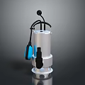 Silver Submersible Pump With Black Cable Blue Component And White Base 3d model