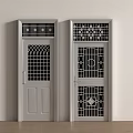 Elegant White Swing Doors With Decorative Grille Patterns And Frame Design 3d model