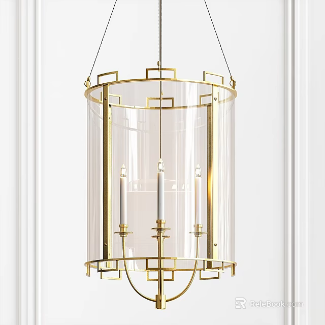 Elegant Gold Frame Chandelier With Transparent Cylinder Design And Candle Style Lights 3d model 