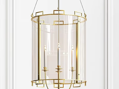 Elegant Gold Frame Chandelier With Transparent Cylinder Design And Candle Style Lights 3d model