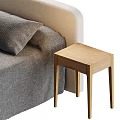 Double Bed with Gray and Beige Bedspread Soft Blanket and Wooden Nightstand