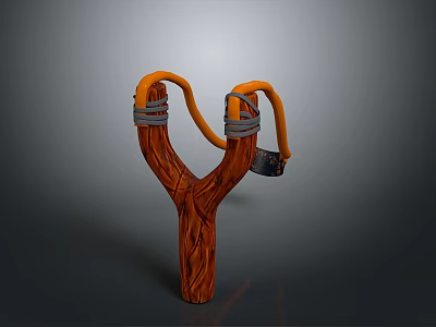 Y Shaped Wooden Slingshot With Orange Rubber Bands And Metal Lock For Daily Use 3d model