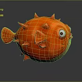 Vibrant Red Puffer Fish With Spiky Body And Big Eyes In 3D Cartoon Style 3d model