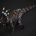 Realistic 3D Rendered Reptile Triceratops with Head Horns Back Spikes and Striped Skin