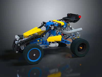 Lego Toy Four Wheeled Car With Blue Yellow Body And Large Wheels 3d model