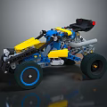 Lego Toy Four Wheeled Car With Blue Yellow Body And Large Wheels