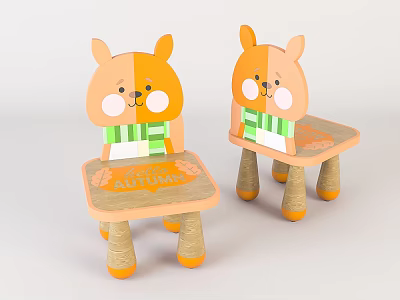 Cute Cartoon Animal Shaped Kids Table with Orange Green Wooden Round Legs for Toddler Playroom 3d model