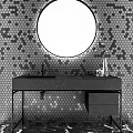 Modern Bathroom Vanity Interior with Hexagonal Tile Wall and Round Mirror 3d model