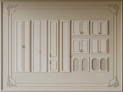 Various Wardrobe Door Designs With Different Panel Styles And Decorative Frames 3d model