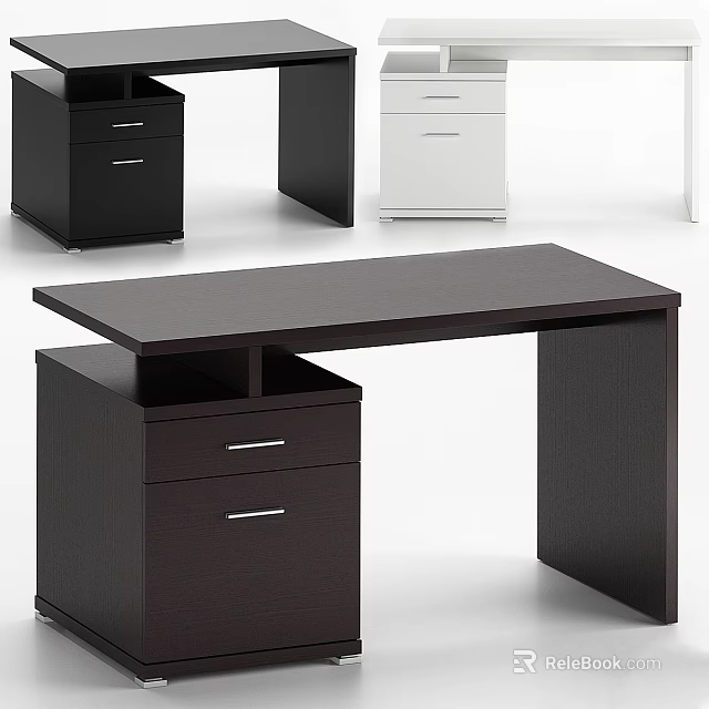 Modern Functional Office Desk With Black Finish And Storage Drawers Design 3d model 