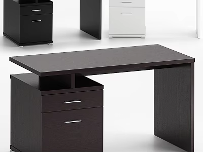 Modern Functional Office Desk With Black Finish And Storage Drawers Design 3d model