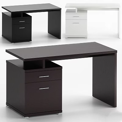 Modern Functional Office Desk With Black Finish And Storage Drawers Design 3d model