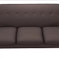 Three Seater Sofa in Dark Brown Upholstered Fabric with Button Tufted and Light Wooden Legs