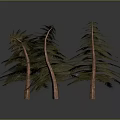 Three Pine Trees With Different Shapes Brown Trunks And Green Foliage 3d model