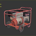 Red Frame Portable Power Generator With Wheels And Control Panel