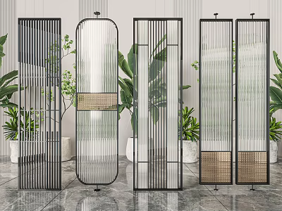 Modern Room Dividers With Metal Frames Glass Panels And Woven Details For Indoor Spaces 3d model