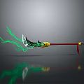 Polearm Weapon With Green Lightning Effects Red Pole Yellow Accent And Black Blade