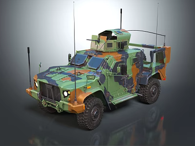Military Armored Vehicle with Camouflage Paint Antennas Open Top Cockpit and Detailed Exterior Design 3d model