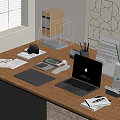 Organized Office Desk With Laptop Tablet Calculator Camera Stationery And Coffee Cup