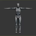 Game Movie Character Futuristic Robot With White And Blue Design Full Body Armor Arms Outstretched 3d model