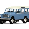 Classic Blue Off Road Vehicle With Vintage Design Roof Windows And White Wall Wheels