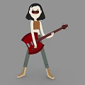 Woman Holding Red Electric Guitar Wearing Brown Top Green Pants And Brown Boots