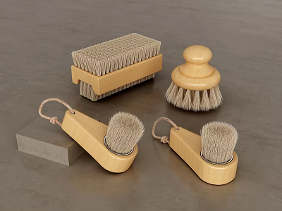 Wooden Bathroom Brushes with Hanging Rope and Different Shapes for Home Use 3d model