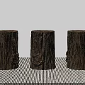 Natural Wood Tree Stump Shaped Stools With Knots On Woven Mat