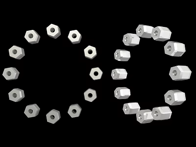 Multiple White And Gray Hex Nuts As Hardware Tools Arranged In Circular Patterns 3d model