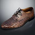 Men's Classic Brown Leather Shoes With Woven Design And Black Laces