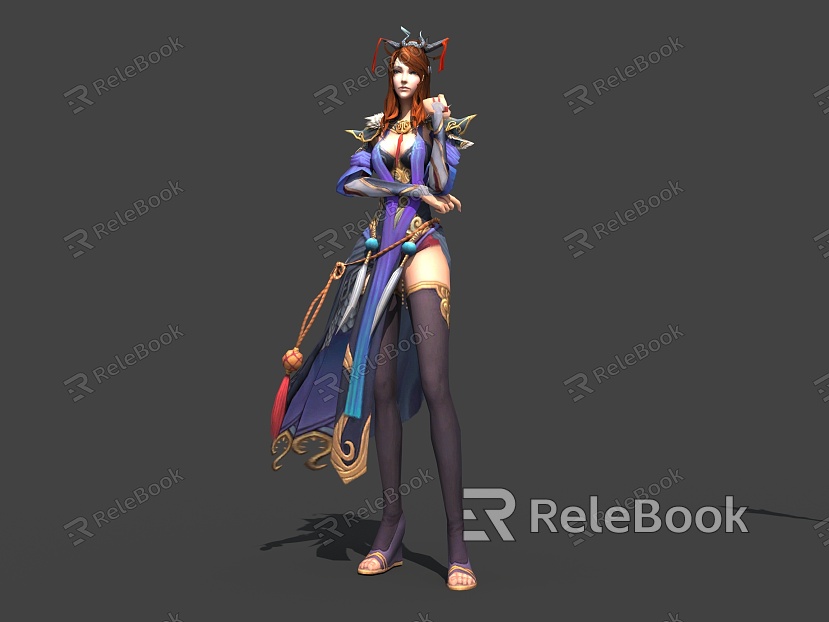 Game Movie Animation Character Low Model Cartoon Beauty Girl Classical Chinese Ancient God of War model