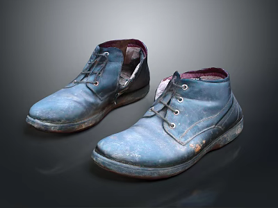 Blue Worn Shoes As Daily Necessities With Shoelaces And Thick Soles 3d model