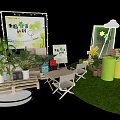 Art Installation With Green Plants Display Boards And Seating In Grass Area
