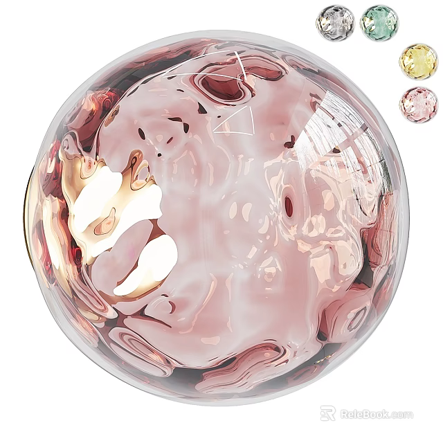 Spherical Pink And Gold Glass Wall Lamp With Decorative Colorful Beads 3d model 