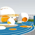 Fun Kids Playground With White Orange Spherical Structures And Blue Running Track 3d model