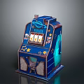 Vintage Blue Slot Machine With Star Decorations And Spinning Reels