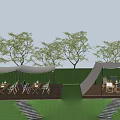 Outdoor Dining Table And Chair Set With White Canopies Green Grass And Trees
