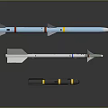 Missile Weapons 3D Models With Different Sizes And Blue White Yellow Design Details