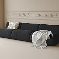 Dark Sectional Sofa With Patterned Cushion White Throw Blanket Light Wall And Decorative Molding 3d model