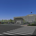 Elegant Main Entrance Gate Design With National Flag Trees Cars And Building Plaza Area