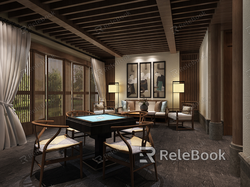 New Chinese Chess and Card Room Hotel Restaurant Combination model