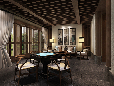 New Chinese Chess and Card Room Hotel Restaurant Combination 3d model