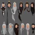 Diverse Hairstyle And Head Accessory Designs With Various Hair Colors And Facial Features