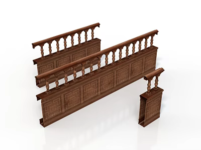 Classical Building Wooden Balustrade Design With Carved Posts And Ornate Railings 3d model