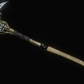 Spiked Decorative Skull Weapon With Glowing Blue Parts And Leather Wrapped Bone Handle