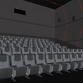 Modern Cinema Theater Interior With Rows Of Comfortable Seats And Orange Ambient Lighting